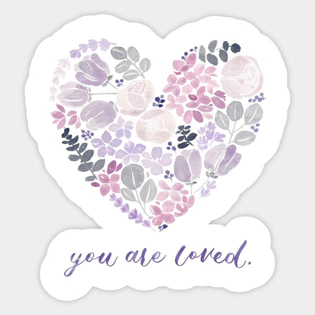Purple Floral Heart "You are Loved" Watercolour Painting Sticker by Flowering Words